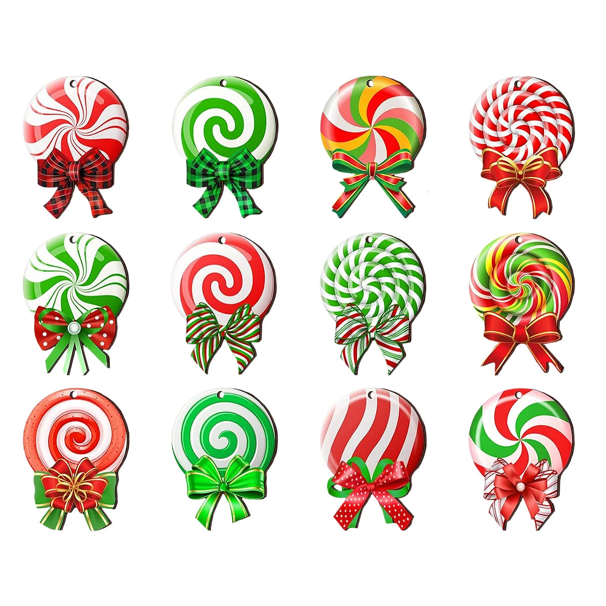 24PCS Christmas Lollipop Ornaments: Hanging Candy Pendants for Xmas Tree, Holiday Décor, and Party Supplies