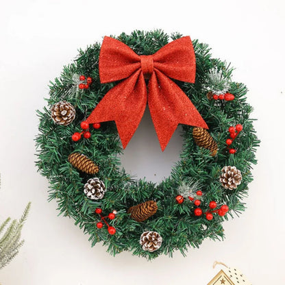 40-60cm LED Rattan Vine Christmas Wreath with Pine Cones – Holiday Garland for Door, Window & Wall Decor