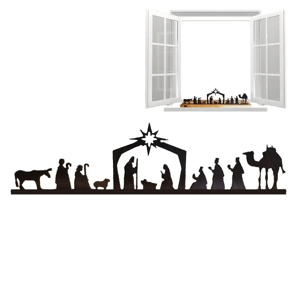 Nativity Scene Tealight Holder: Metal Silhouette & Wooden Candle Holder for Christmas Décor