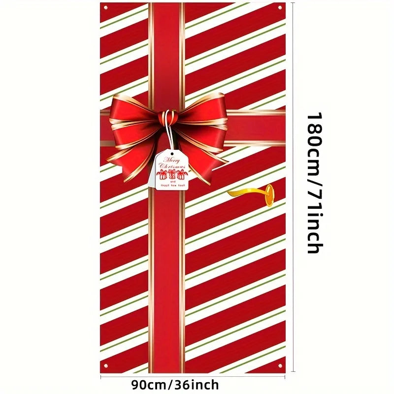 Red Christmas Door Cover Decoration – Holiday Gift Box Bow for Indoor & Outdoor Festive Home Decor 1