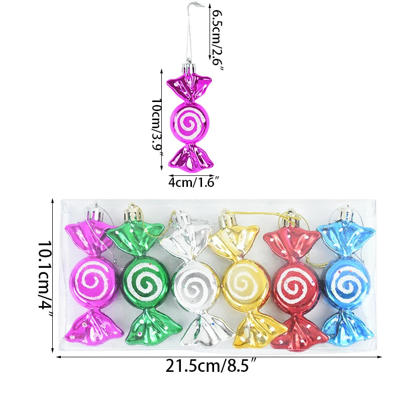 6PCS Set Christmas Candy Pendants – Colourful Lollipop & Cane Hanging Ornaments for Tree & Holiday Decor 1