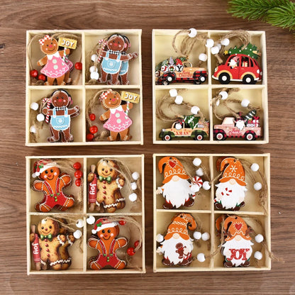 Christmas Wooden Pendants – Gingerbread Man & Gnome Tree Ornaments, 2024 Noel Décor for Home, New Year Gift