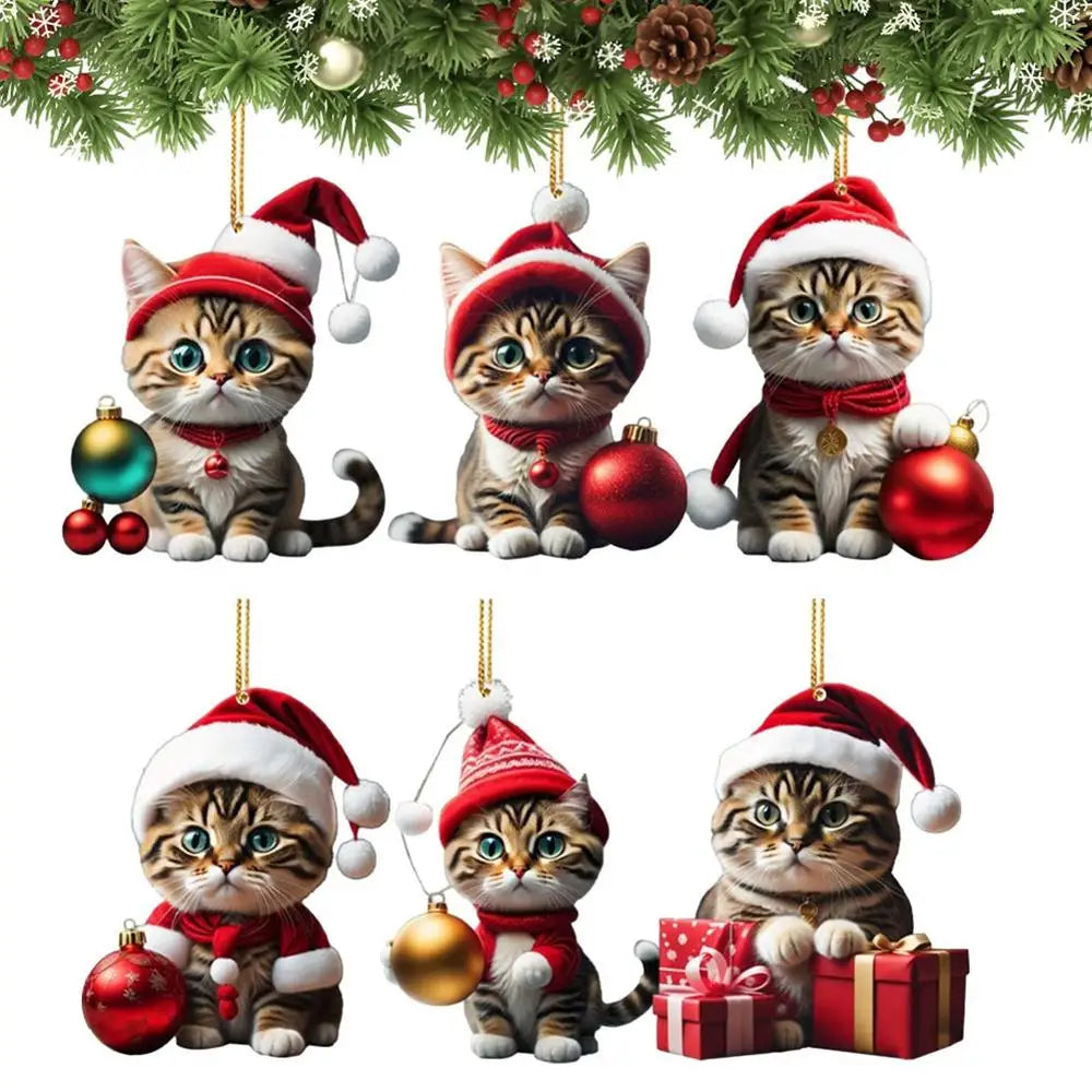 Cartoon Cat Christmas Tree Pendants: 2D Acrylic Hanging Ornaments for Festive Home Décor