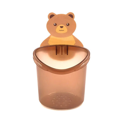 1PCS Teddy Bear Wall-Mounted Toothbrush Holder Cup – Punch-Free Storage Rack for Bathroom Accessories