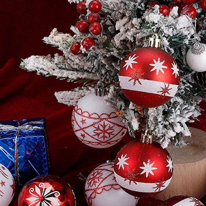 30Pcs Christmas Ball Ornaments Set 6cm Hanging Red Snowflake Star Print Ball Decorations Shatterproof Baubles for Party