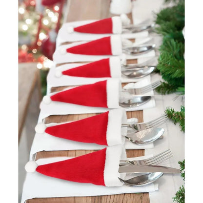 Merry Christmas 2024 Tableware Bag Holder – Christmas Hat Fork  Knife Cutlery Holder, Holiday Home Decoration