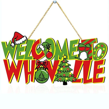 Wooden Christmas Hanging Sign: Santa Hat & Elves Door Decoration for Holiday Parties, New Year Home Décor