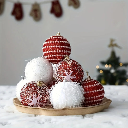 16PCS Handcrafted White Plush Christmas Ornaments: Elegant Wired Balls for Tree and Holiday Decorations