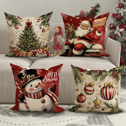 Retro Christmas Pillow Cover: Snowman & Santa Claus Cushion Cover for Living Room & Home Décor