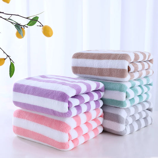 Striped Absorbent Quick Drying Bath Towel Sets Soft Adults Face Hand Towels Bathroom Microfiber Swim Bath Towels