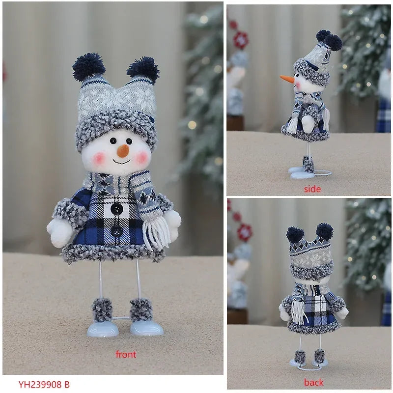 New Snowman Figure Christmas Decoration – Blue Cloth Ski Snowman Plush Doll for Living Room & Bedroom