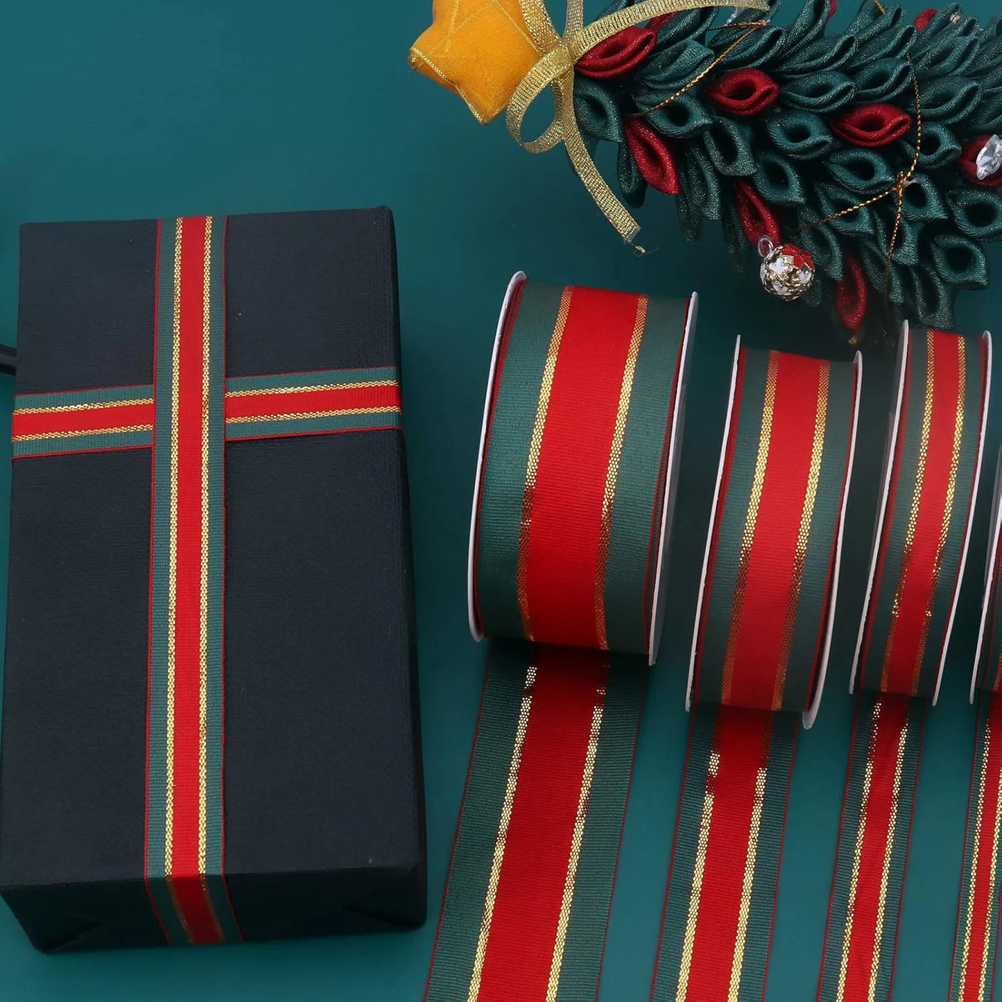 Christmas Red and Green Striped Webbing Ribbon: Festive Gift Packaging & Holiday Decoration