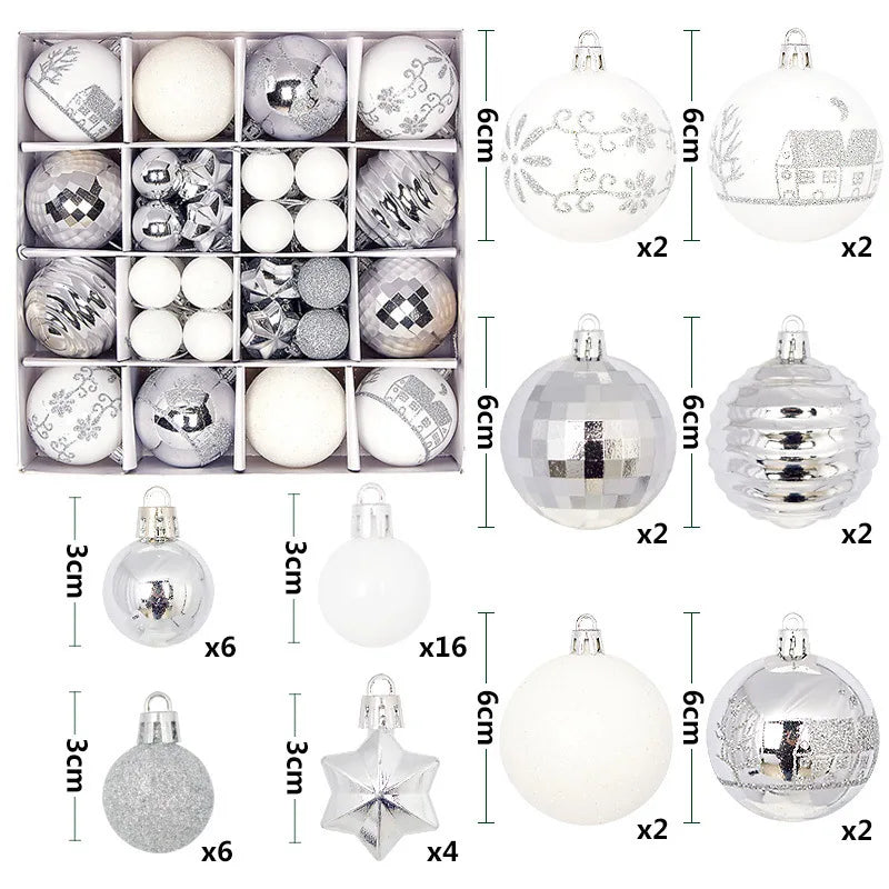 44PCS Red and White Christmas Tree Hanging Baubles: Festive Ornament Set for Holiday Party Décor and Xmas Decorations