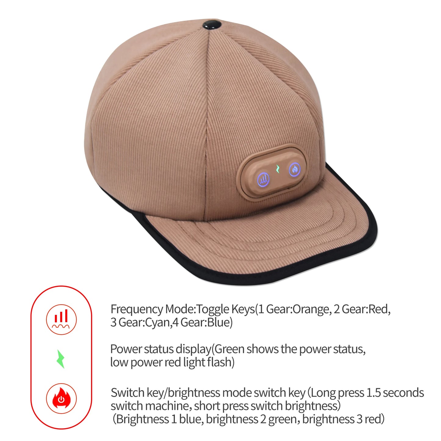 Red Light Hat with 97 Lamp Beads 3 Speed Mode Long Range Wireless Connection Adjustable Cap for Greasy Scalp Hair Care