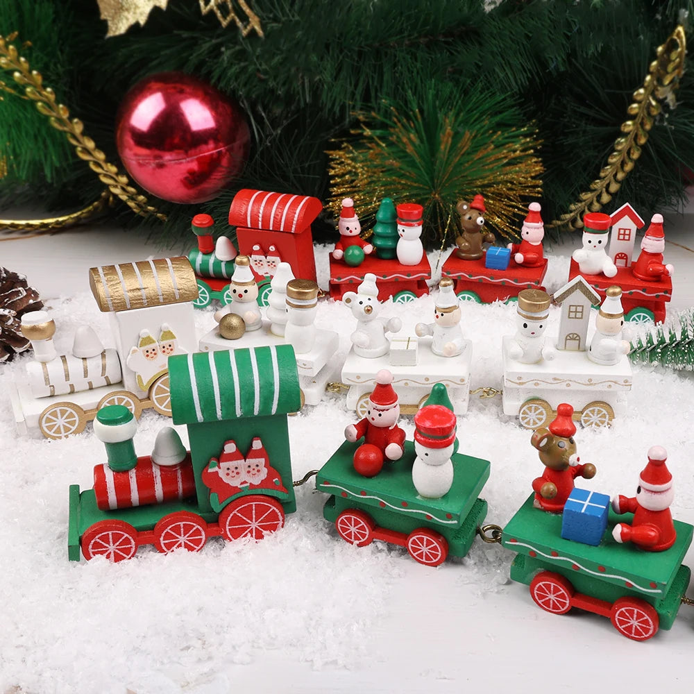 Wooden Train Christmas Ornament – Santa Train Cake Decoration, Festive Table Decor, Kids' Gifts & Party Toy