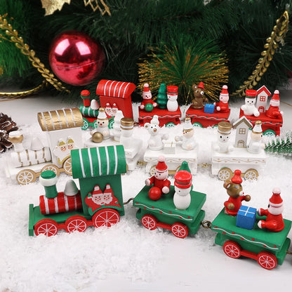 Wooden Train Christmas Ornament – Santa Train Cake Decoration, Festive Table Decor, Kids' Gifts & Party Toy