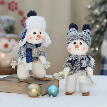 New Snowman Figure Christmas Decoration – Blue Cloth Ski Snowman Plush Doll for Living Room & Bedroom