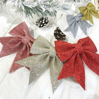 6PCS Red & Gold Glitter Christmas Bows: Sparkling Tree Decorations for Holiday Parties & Gifts