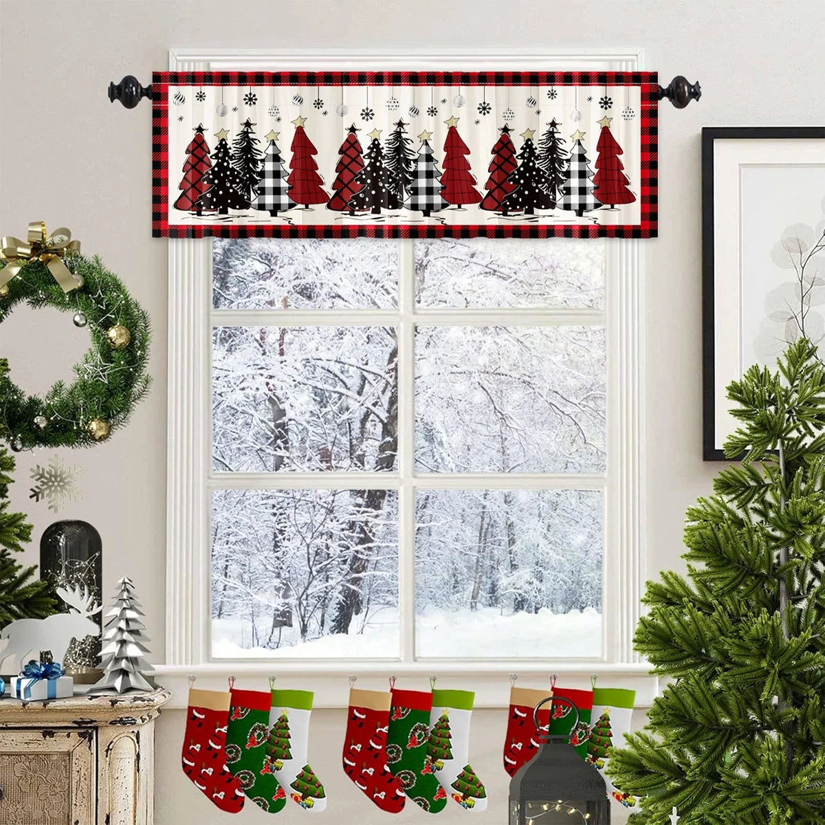 Christmas Tree Short Curtains: Snowman & Holiday Backdrop, Festive Home Decorations for Christmas 2024 & New Year 2025