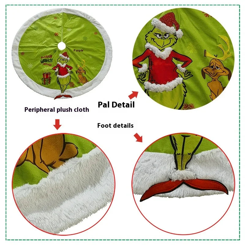 Green Shaggy Christmas Figure Set – Stockings, Tree Skirt, Table Flag & Chair Decorations