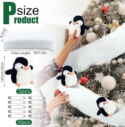 Christmas Stair Decoration Set – Faux Snow Cotton Carpet with Sliding Penguins for Festive Staircase Décor