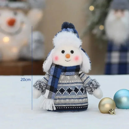 New Snowman Figure Christmas Decoration – Blue Cloth Ski Snowman Plush Doll for Living Room & Bedroom