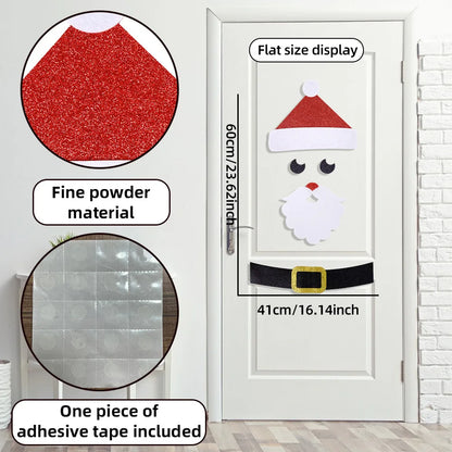 Christmas Door & Window Stickers – Festive Elk, Snowman, Santa Claus Felt Decals for Holiday Home Decor