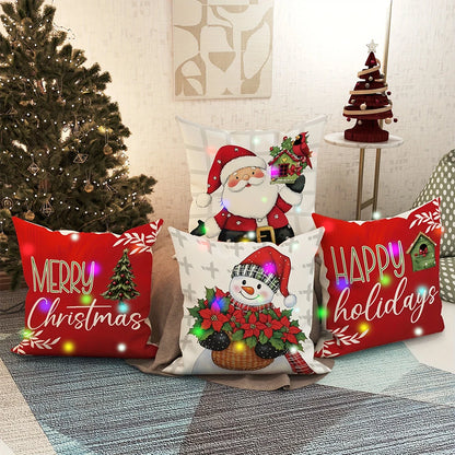 Christmas Santa Claus LED Light-Up Pillowcase – Printed Cushion Cover for Holiday Home Décor