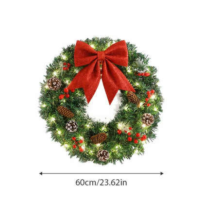 40-60cm LED Rattan Vine Christmas Wreath with Pine Cones – Holiday Garland for Door, Window & Wall Decor