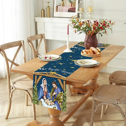 Christmas Nativity Scene Table Runner: Religious Jesus Theme for Holiday Home Décor