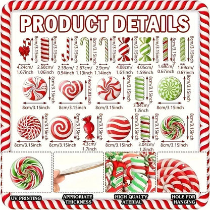 20pcs Christmas Tree Candy Pendant Set – Holiday Gift Decorations for Tree, Fireplace, and Window