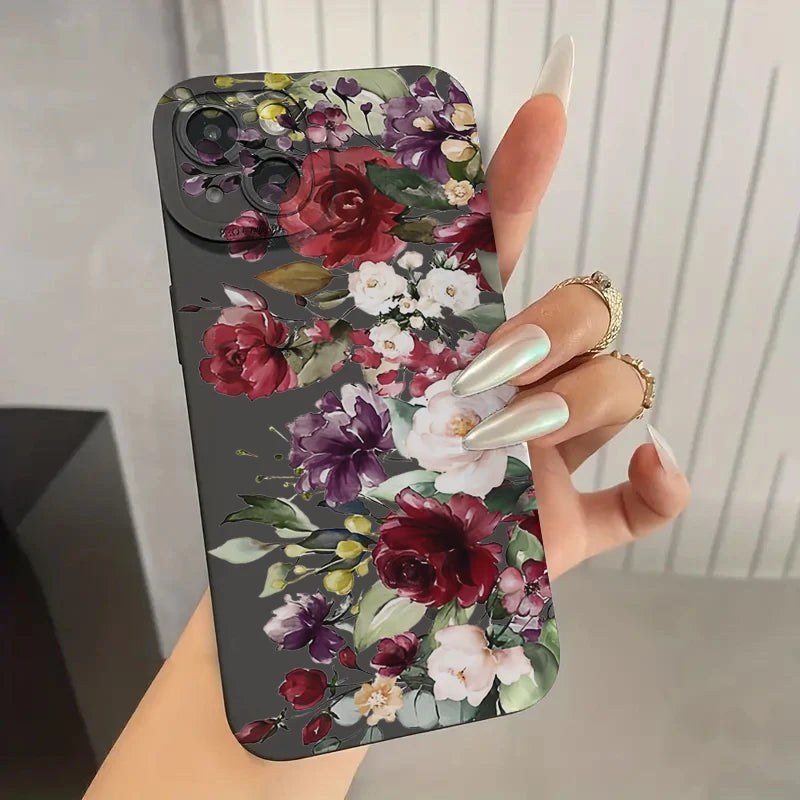 Flower Pattern Soft Silicone Phone Case for iPhone 15, 14, 13, 12, 11 Pro Max – Matte Protective Case for iPhone XS Max, XR, X, 14 Plus