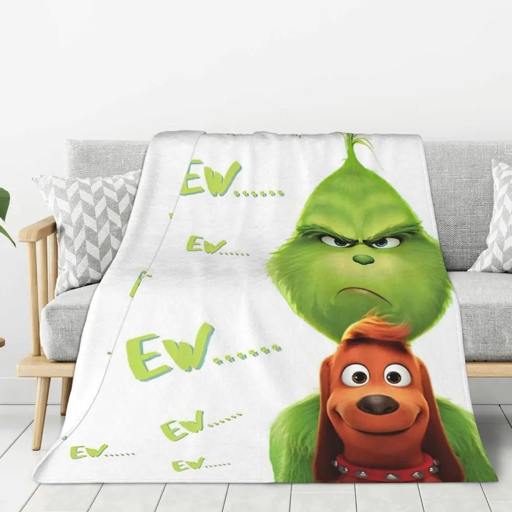 3D Grinch Flannel Blanket – Cozy Christmas Gift for Home, Office, and Travel