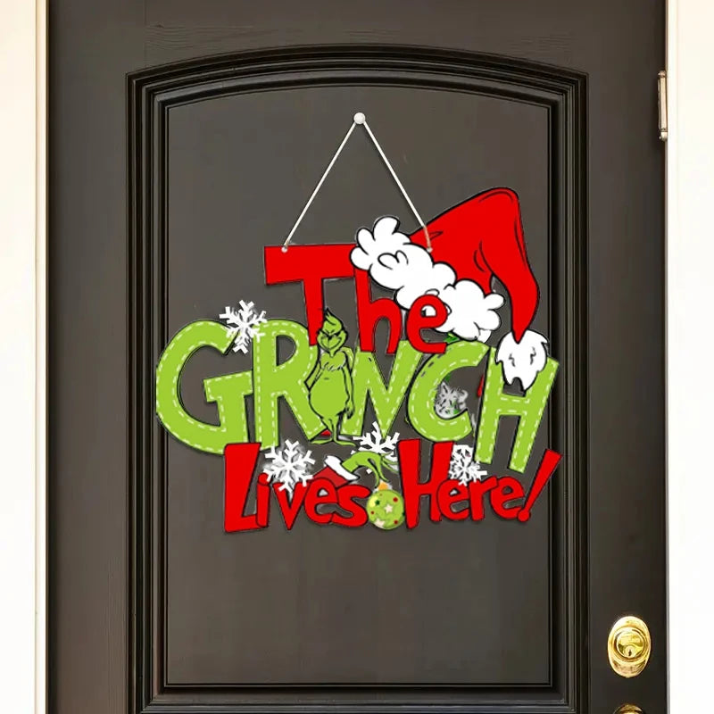 Christmas Wooden Door Hanging Sign: Grinch-Themed "Thief Stole Christmas" Holiday Décor for Door, Wall, and Tree