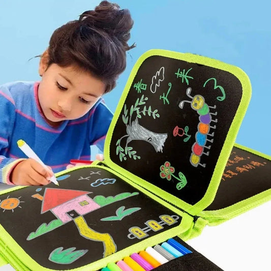 Children’s Magic Blackboard: 6-Sided Erasable Drawing Board with Water and 3 Chalk Pens for Educational Fun