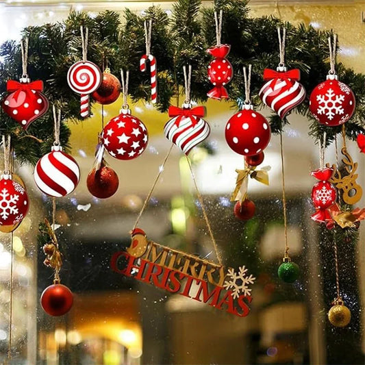 12PCS/24PCS/36PCS Christmas Hanging Décor Set: Candy Cane, Lollipop & Wooden Tree Ornaments for Festive Holiday Home Decor