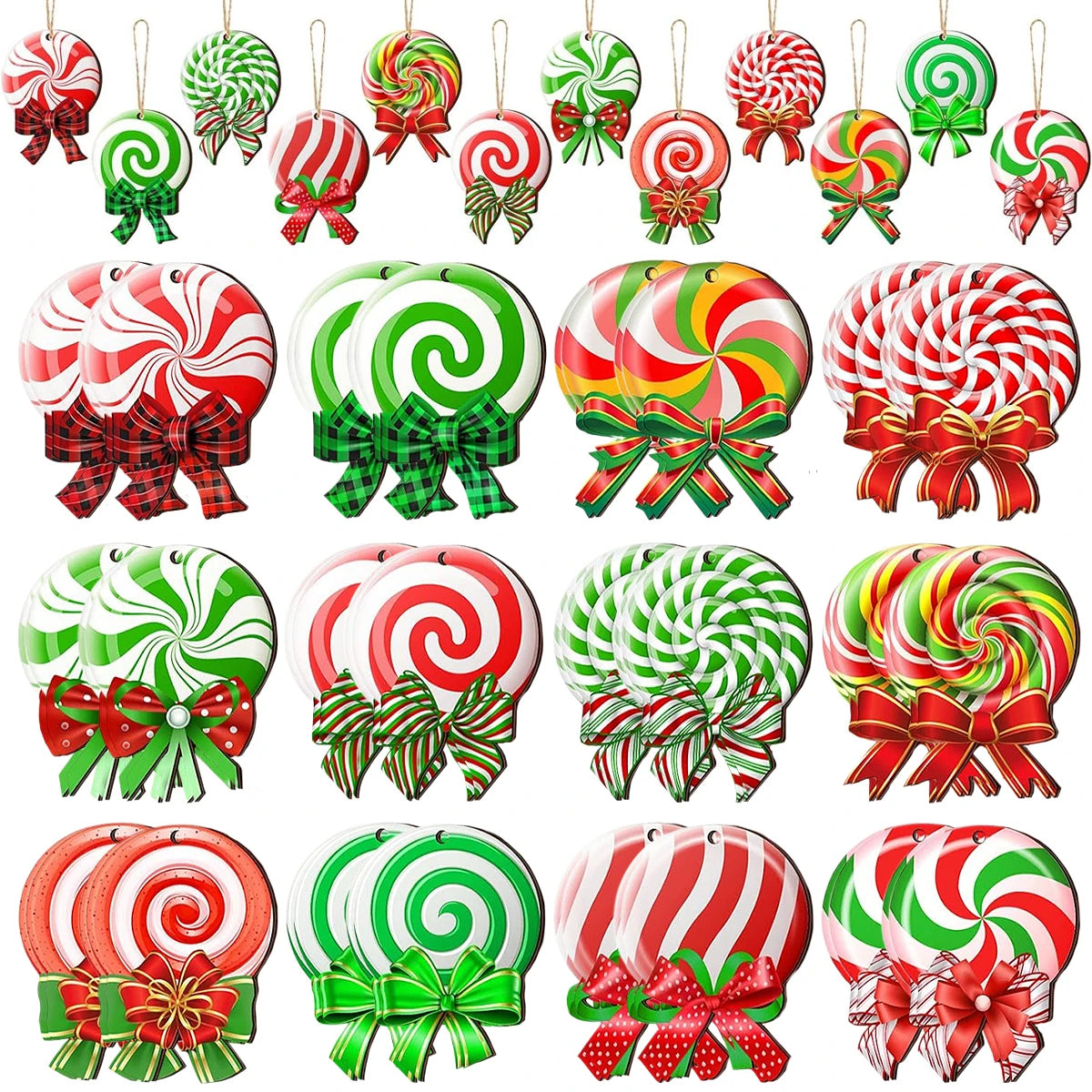 24PCS Christmas Lollipop Ornaments: Hanging Candy Pendants for Xmas Tree, Holiday Décor, and Party Supplies