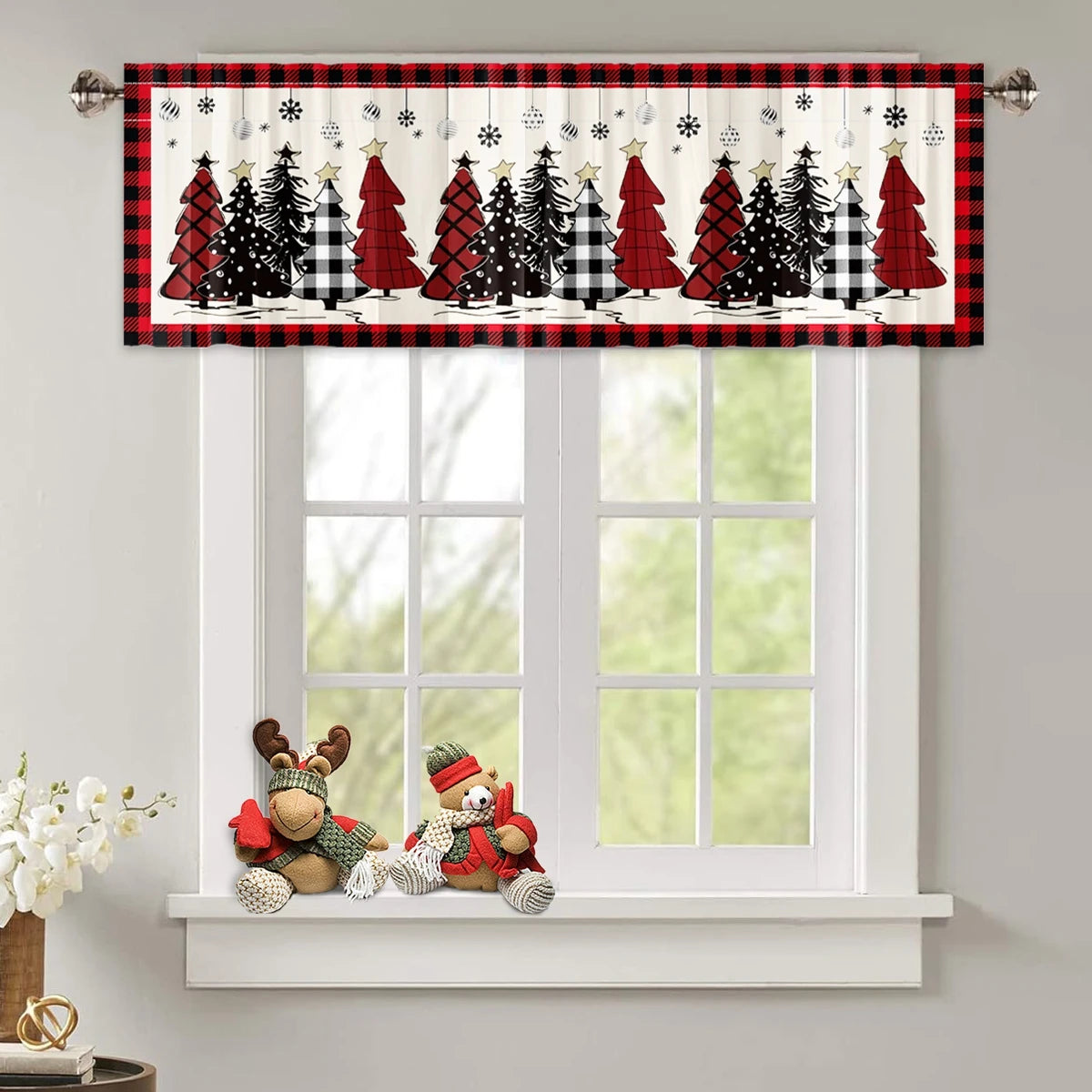 Christmas Tree Short Curtains: Snowman & Holiday Backdrop, Festive Home Decorations for Christmas 2024 & New Year 2025