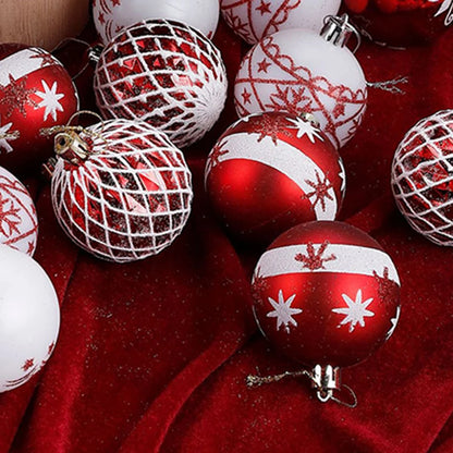 30Pcs Christmas Ball Ornaments Set 6cm Hanging Red Snowflake Star Print Ball Decorations Shatterproof Baubles for Party