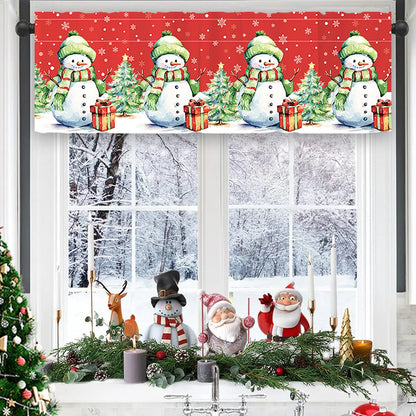 Christmas Tree Short Curtains: Snowman & Holiday Backdrop, Festive Home Decorations for Christmas 2024 & New Year 2025