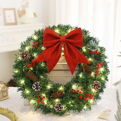 40-60cm LED Rattan Vine Christmas Wreath with Pine Cones – Holiday Garland for Door, Window & Wall Decor