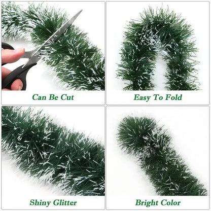 Christmas Tinsel Ribbons – Green Cane Ribbon Garland for Xmas Tree, Wreaths & Home Decorations