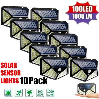 100 LED Solar Wall Lamp with Motion Sensor – Outdoor Waterproof 4-Sided Luminous Light for Garden & Courtyard (1/2/4/6/10PCS)