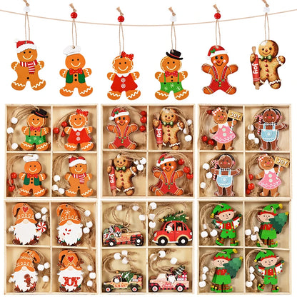 Christmas Wooden Pendants – Gingerbread Man & Gnome Tree Ornaments, 2024 Noel Décor for Home, New Year Gift