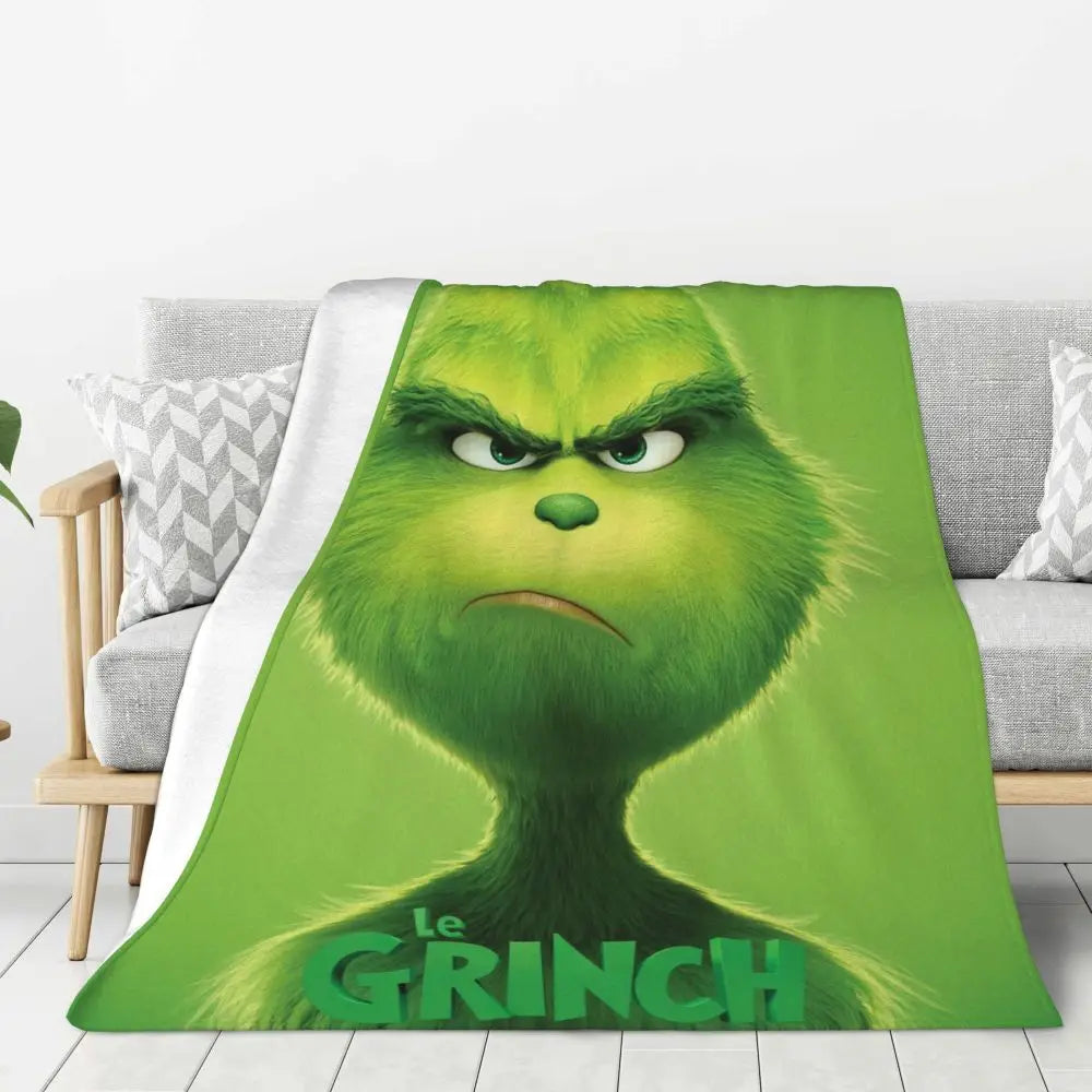 3D Grinch Flannel Blanket – Cozy Christmas Gift for Home, Office, and Travel