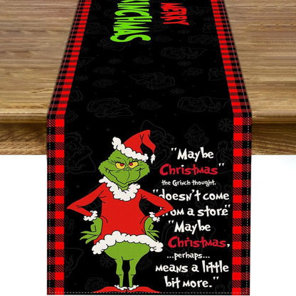 Grinch Theme Plaid Christmas Trees  Table Runner: Festive Holiday Décor for Kitchen and Dining Table