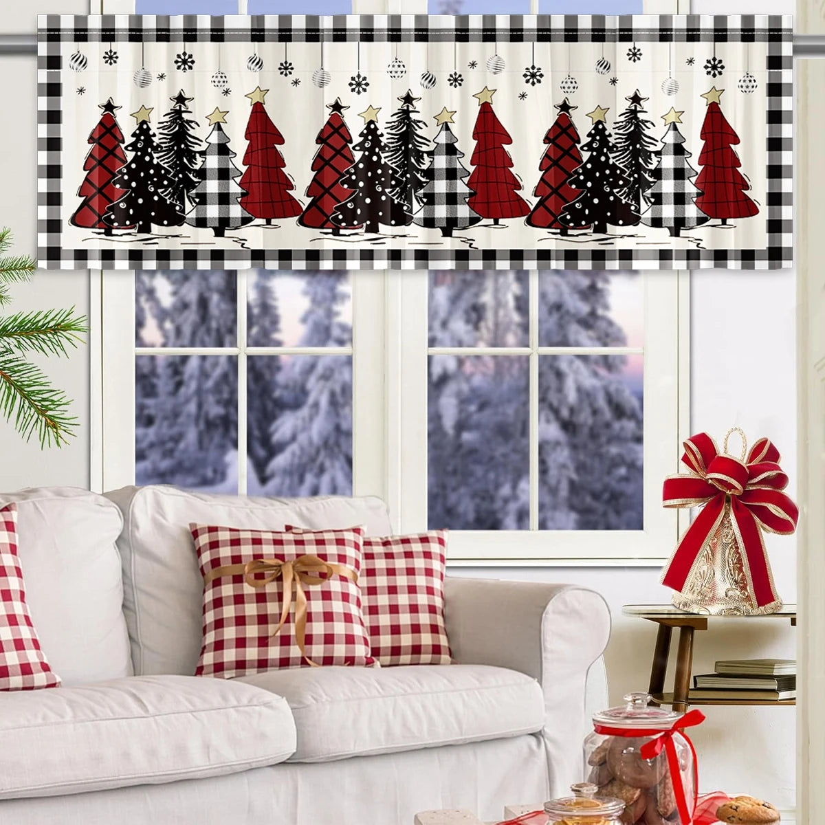 Christmas Tree Short Curtains: Snowman & Holiday Backdrop, Festive Home Decorations for Christmas 2024 & New Year 2025