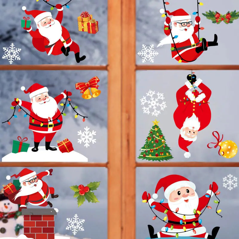 Christmas Window Stickers – Santa, Elk & Snowflake Static Cling Decals for Festive Glass & Wall Décor