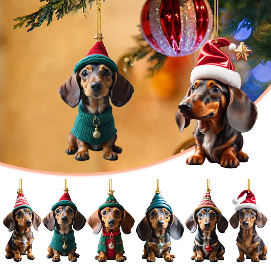 Christmas Cute Dog Tree Pendant – Adorable Holiday Car & Home Hanging Ornament for Window, Backpack, or Tree Décor