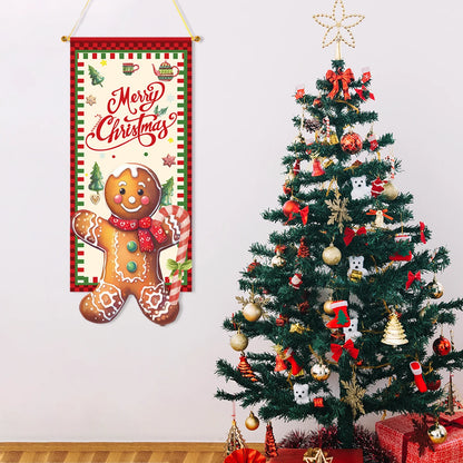 Christmas Gingerbread Man Hanging Flag Navidad Natal Noel Pendant Merry Christmas Decorations For Home 2024 Happy New Year 2025